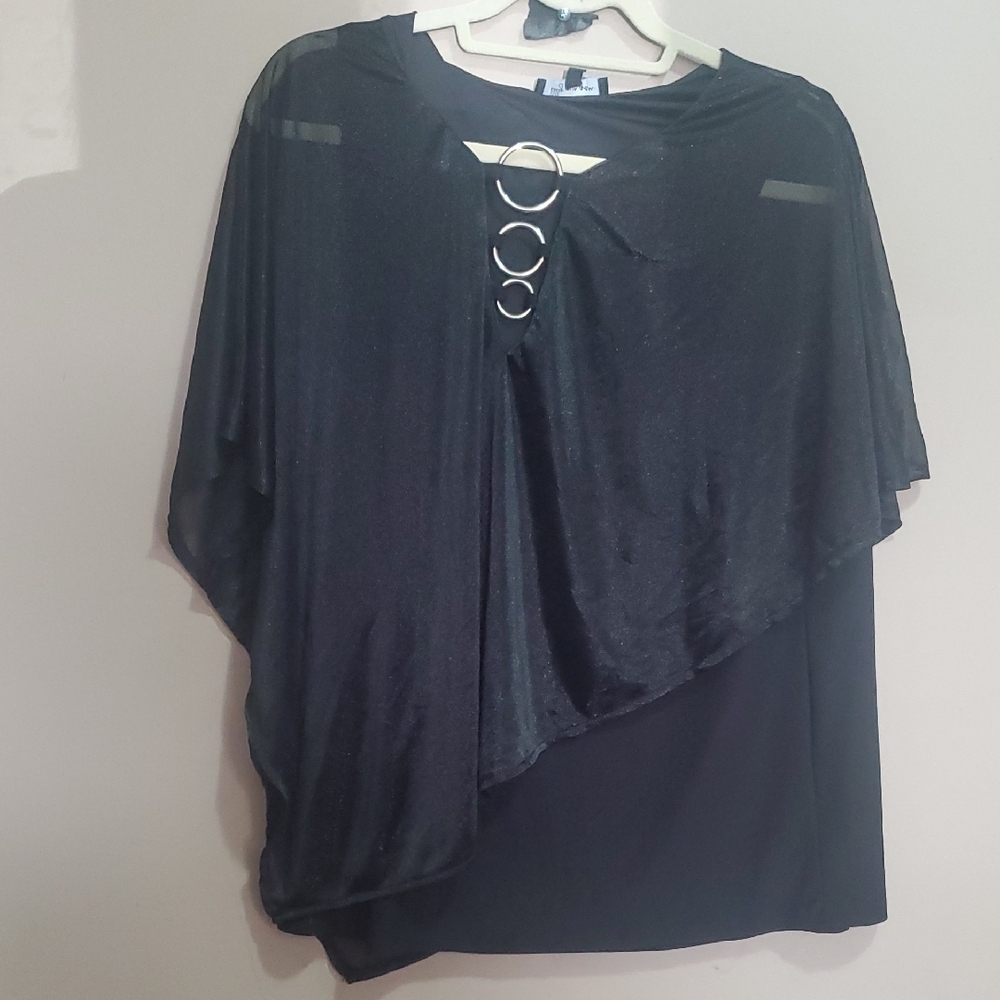 Lily Morgan Chic Black Asymmetrical Top with Ring Detail Size Medium
